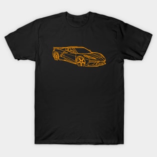 Amplify Orange C8 Corvette Racecar 3/4 View Outline Silhouette Outline Orange Supercar Sports car Racing car Corvette C8 T-Shirt